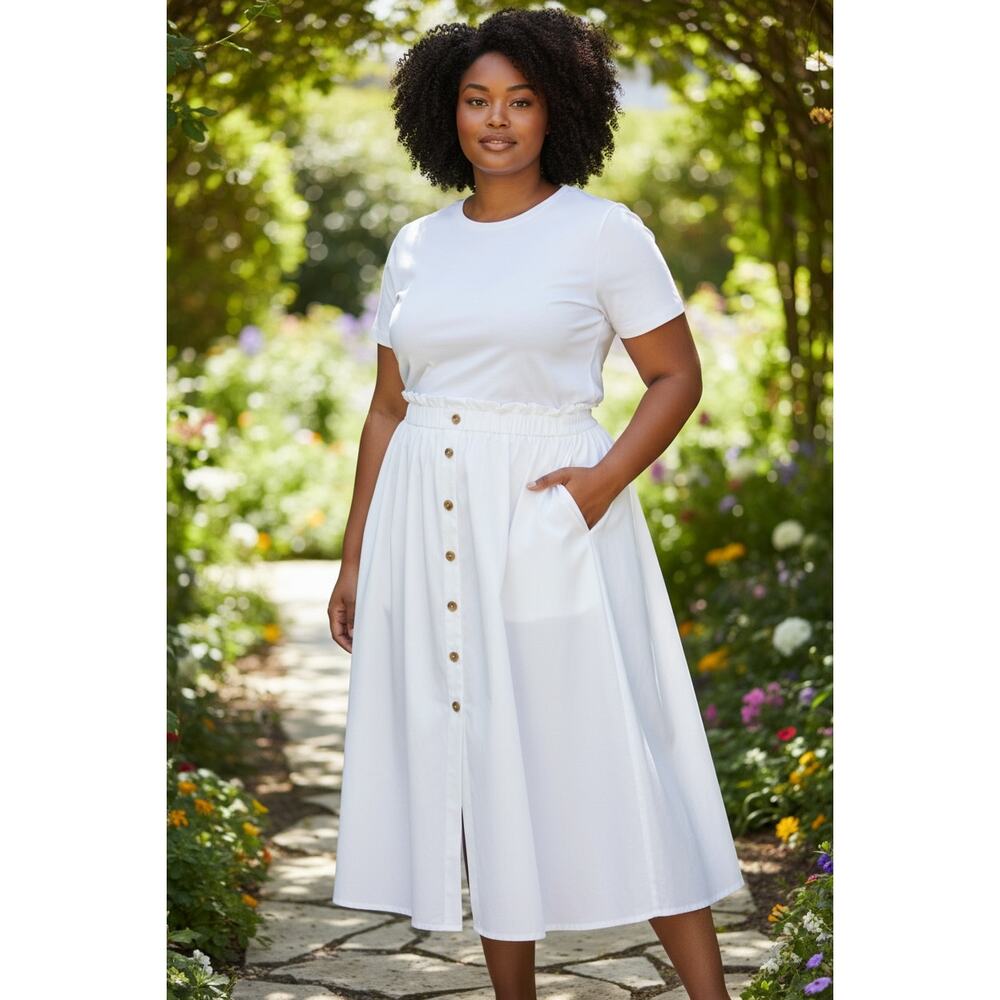 EVERLANE Easy Button Front Skirt 100% Cotton Pockets Sz. Large